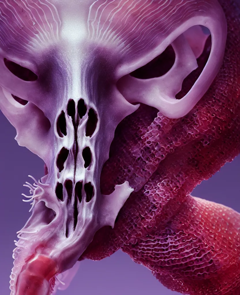 Image similar to goddess close-up portrait goat skull. jellyfish phoenix head, nautilus, orchid, skull, betta fish, bioluminiscent creatures, intricate artwork by Tooth Wu and wlop and beeple. octane render, trending on artstation, greg rutkowski very coherent symmetrical artwork. cinematic, hyper realism, high detail, octane render, 8k