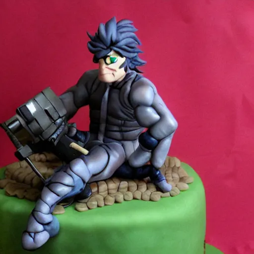 Image similar to solid snake stuffing down a cake in the style of gonzossm