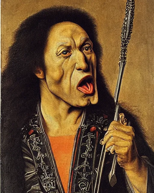 Prompt: a portrait of gene simmons painted by albrecht durer, highly detailed