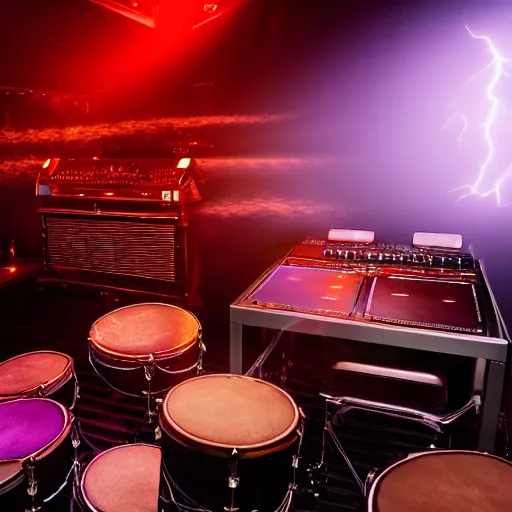 Prompt: drumcomputer running amok in a club, 4k, low key lightning