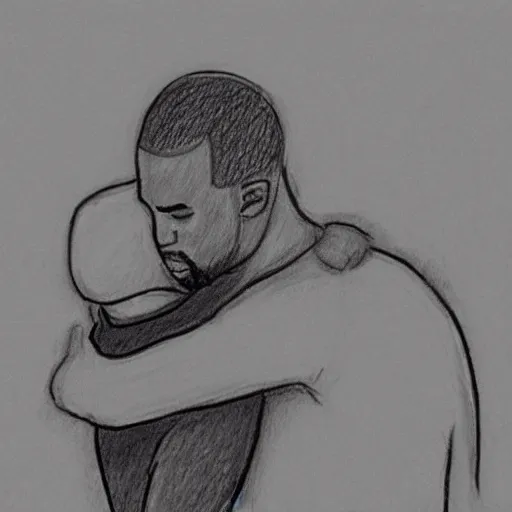 Prompt: a crude drawing of a man hugging kanye west, crude crayon scribbles