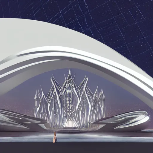 Image similar to futuristic makkah by zaha hadid drawn by Ernst Haekl in the style of beeple