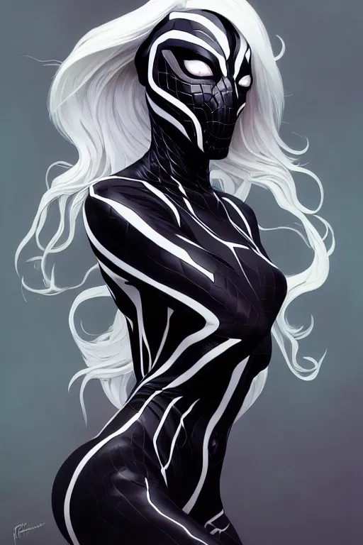 Image similar to gwenom, fantasy, portrait, sharp focus, intricate, elegant, digital painting, artstation, matte, highly detailed, concept art, illustration, ambient lighting, art by ilya kuvshinov, artgerm, Alphonse mucha, and Greg Rutkowski