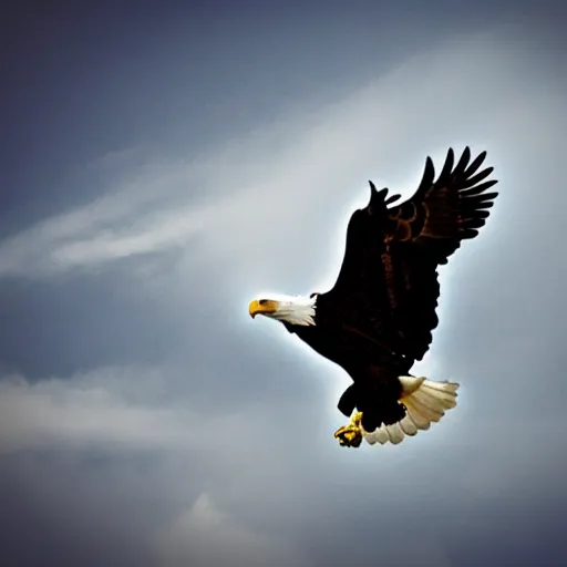 Image similar to Eagle flying in the sky with lightning trailing it