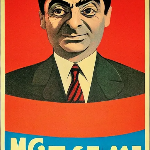 Image similar to Soviet propaganda poster about Mr Bean