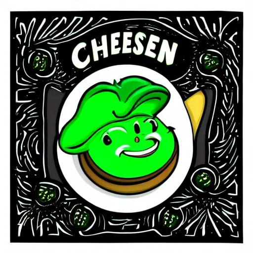 Image similar to a cartoon cheese with a green participation badge, stock art, 4K