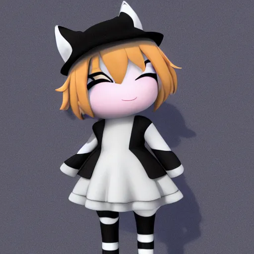 Prompt: cute fumo plush of a popstar cat girl, anime girl, idol, tomboy, artstation, bubblegum pop, black and white, snowing, vray