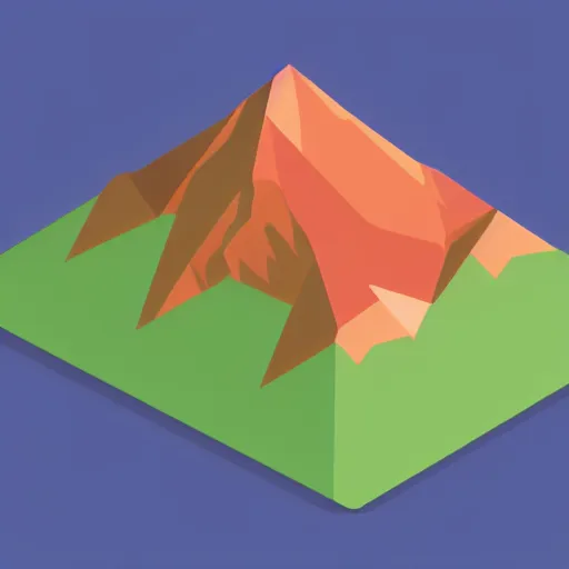 Image similar to isometric view of a mountain with red gems as resources, svg