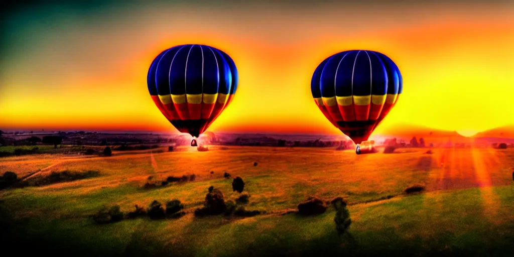 Image similar to hot air balloon, sunset, cartoon