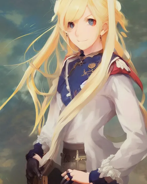 Prompt: a jrpg female protagonist with big round eyebrows and blonde hair by krenz cushart, detailed, trending on artstation, pixiv, violet evergarden