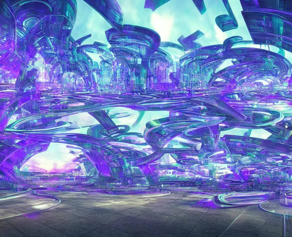 Image similar to techno - spiritual futurist utopian plaza, perfect future, award winning digital art