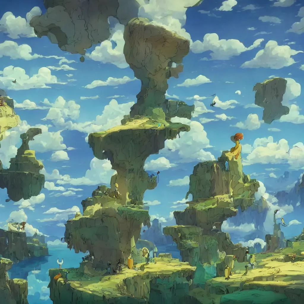 Image similar to amazing beautiful landscape ,a screenshot from adventure time, by Salvador dali and Makoto Shinkai