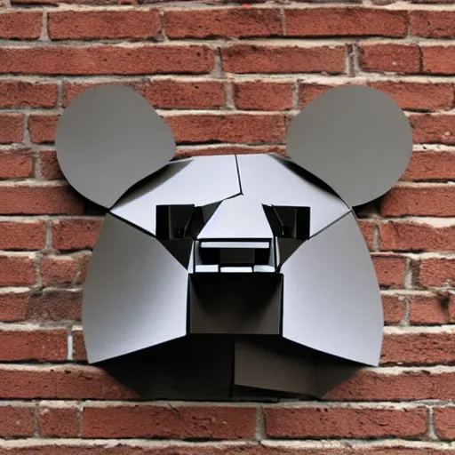 Image similar to a mechanical bear with horns, minimalist style, metal, 3D art