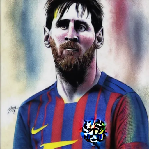 Image similar to messi, walking dead cover art, art by stephen bliss