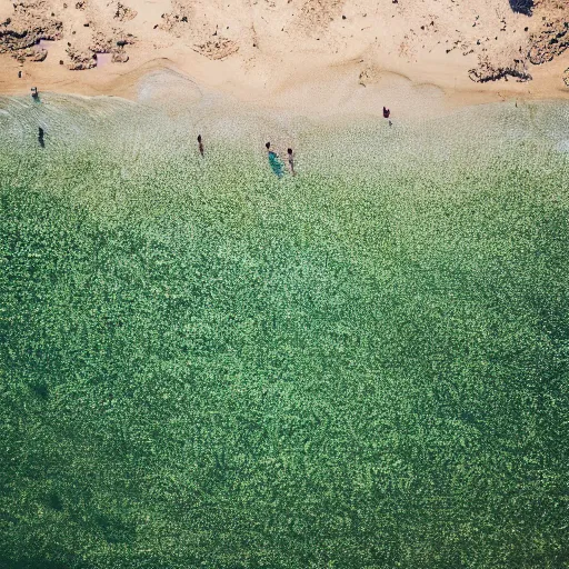 Image similar to photography of a beach, green sand, green ocean, green sky