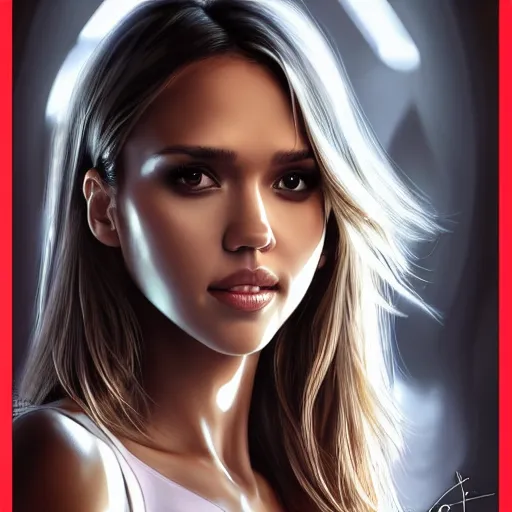 Image similar to jessica alba in the style of stefan kostic, realistic, full body, sharp focus, 8 k high definition, insanely detailed, intricate, elegant, art by stanley lau and artgerm