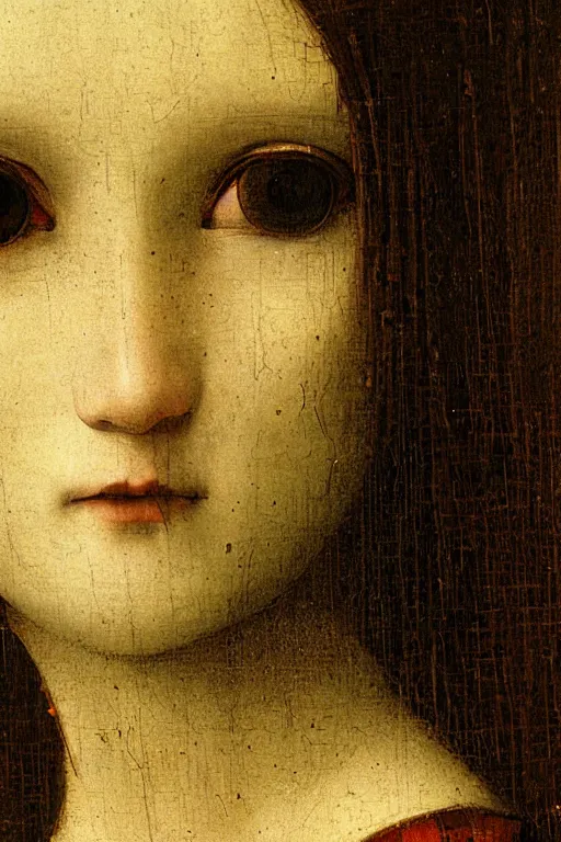 Image similar to a close - up portrait of a cyberpunk cyborg girl, by leonardo davinci, rule of thirds