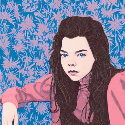 Prompt: anya taylor - joy portrait in detail in block colour by james jean,