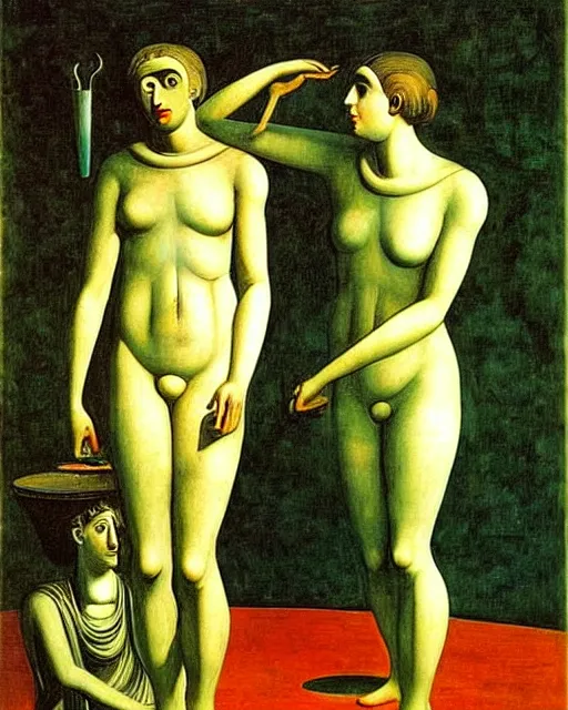 Prompt: The Disquieting Muses, by Giorgio de Chirico