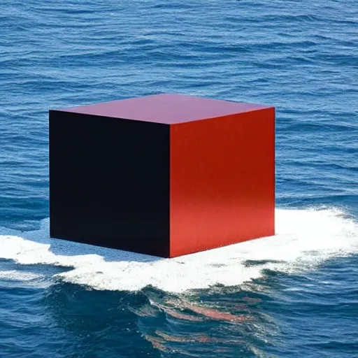 Image similar to A cube in the middle of the sea in the style of Richard Serra