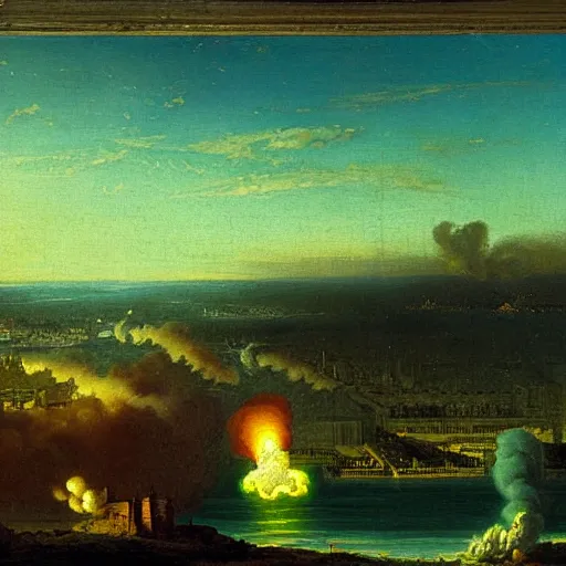 Image similar to 1750 Paris getting nuked, in the style of the Hudson River School