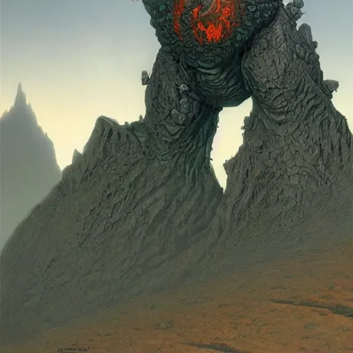 Prompt: concept art of a giant fractal golem, pride, day time, foreboding, fantasy, valley, wayne barlowe