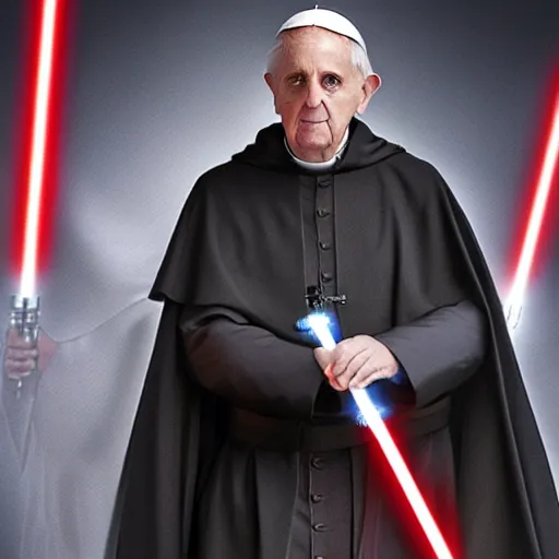 Image similar to pope benedict wearing sith cloak as chancelor palpatine in star wars episode 3, 8 k resolution, cinematic lighting, anatomically correct