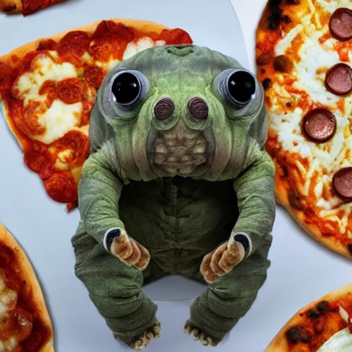 Prompt: tardigrade made of pizza