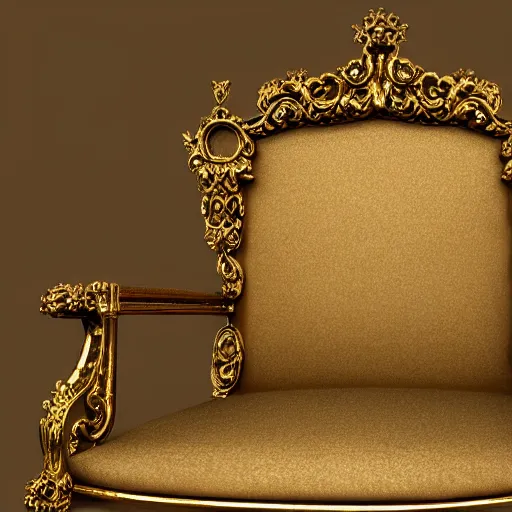 Image similar to a realistic render of a barock chair with gold and much ornament, ultra details, 8k,