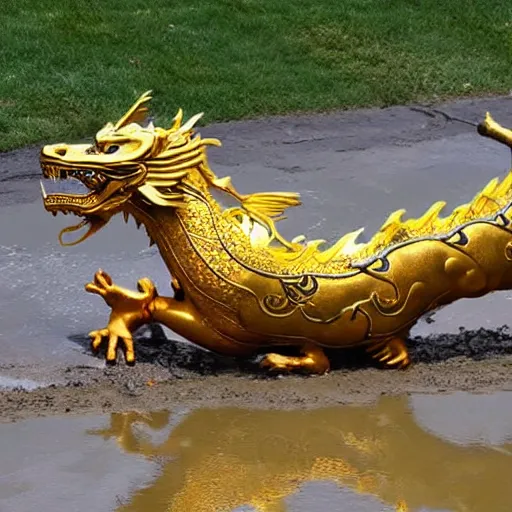 Image similar to golden chinese dragon play in mud