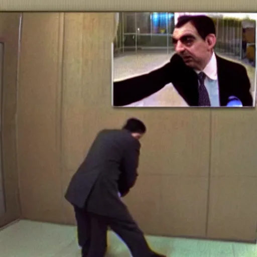Image similar to Security footage of Mr Bean committing a felony
