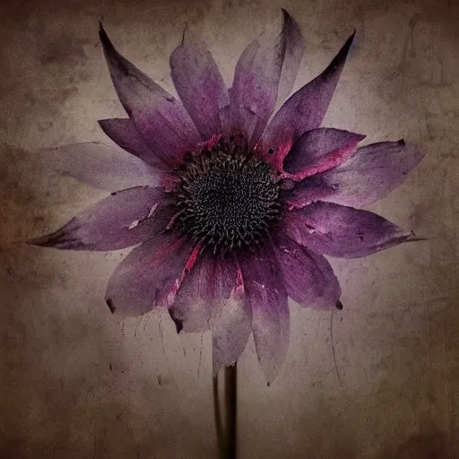 Prompt: The digital art is a beautiful and haunting work of art of a series of images that capture the delicate beauty of a flower in the process of decaying. The colors are muted and the overall effect is one of great sadness. by Samuel van Hoogstraten, by Adrian Smith amorphous