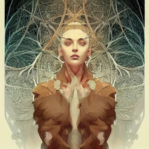 Image similar to symmetry!! trees with puzzle leaves, intricate, elegant, highly detailed, digital painting, artstation, concept art, smooth, sharp focus, illustration, art by artgerm and greg rutkowski and alphonse mucha