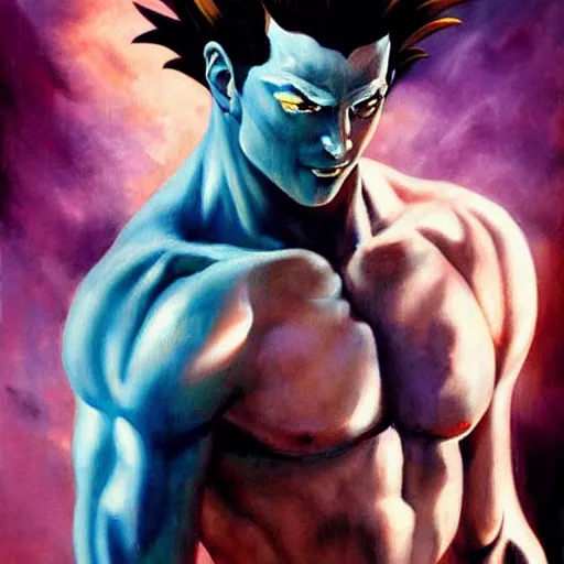 Prompt: ultra realistic painting of hisoka, art by frank frazetta, 4 k, ultra realistic, highly detailed, epic lighting
