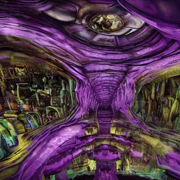 Prompt: detailed shot of inside a cavernous living stomach of a giant goddess, the walls purple and pulsing, lots of acid pooling up on the floor, digesting and dissolving a city that sat in the acid, food pov, micro pov, vore, digital art, furry art, high quality, 8k 3D realistic, macro art, micro art, Furaffinity, Deviantart, Eka's Portal, G6