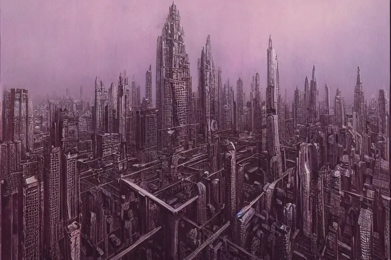 Image similar to Bangkok cityscape by HR Giger and Zdzislaw Beksinski, gothic, galactic, oil on canvas, artstation, dramatic scenery, masterpiece, aesthetic