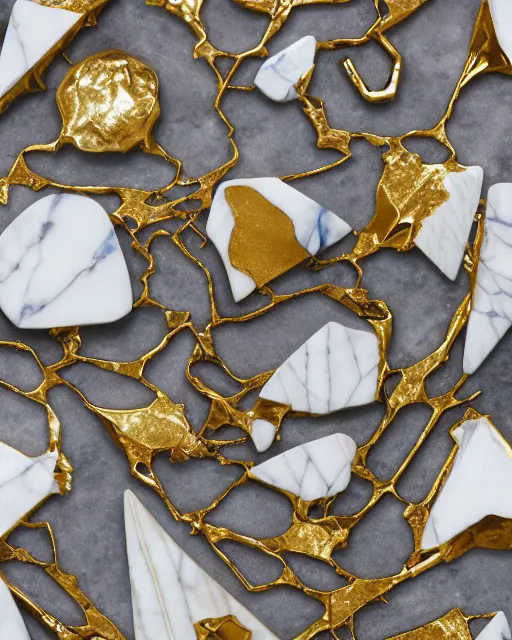 Prompt: white calacatta gold marble, white and gold kintsugi, feminine shapes, crab shapes, spider shapes, scorpion shapes, tarantula shapes, stunning, highly detailed, intricately detailed, octane, 8 k, trending on artstation