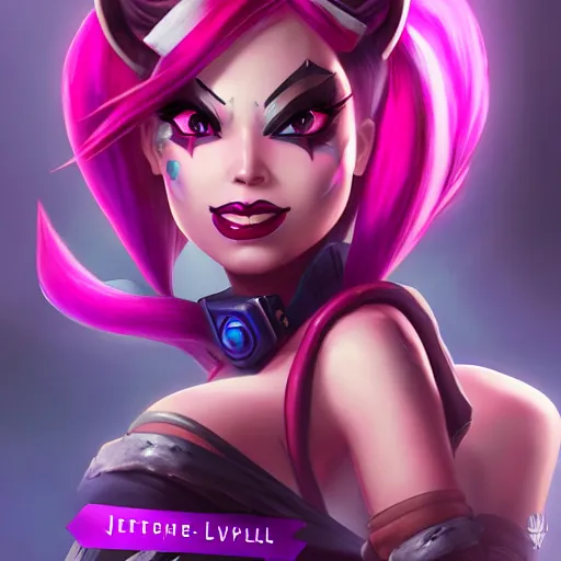 Image similar to Jinx from League of Legends, by Fortiche Studio, by Riot Games, Arcane from Netflix, unreal engine hauntingly beautiful character art,fine details, realistic shaded, fine-face, pretty face