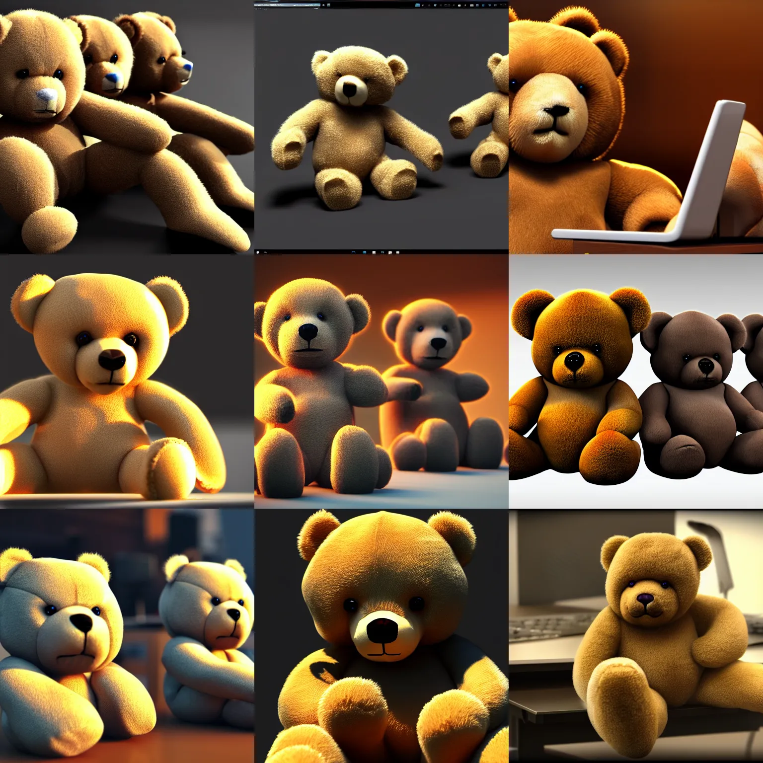 Prompt: teddy bears working on computers. photorealistic, 8 k, unreal engine, award winning cgi