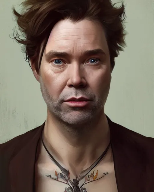 Prompt: character portrait of rufus wainwright, intricate, wild, highly detailed, digital painting, artstation, upper body, concept art, smooth, sharp focus, illustration, art by artgerm and greg rutkowski and alphonse mucha