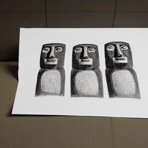 Prompt: easter island minimalistic pencil sketch