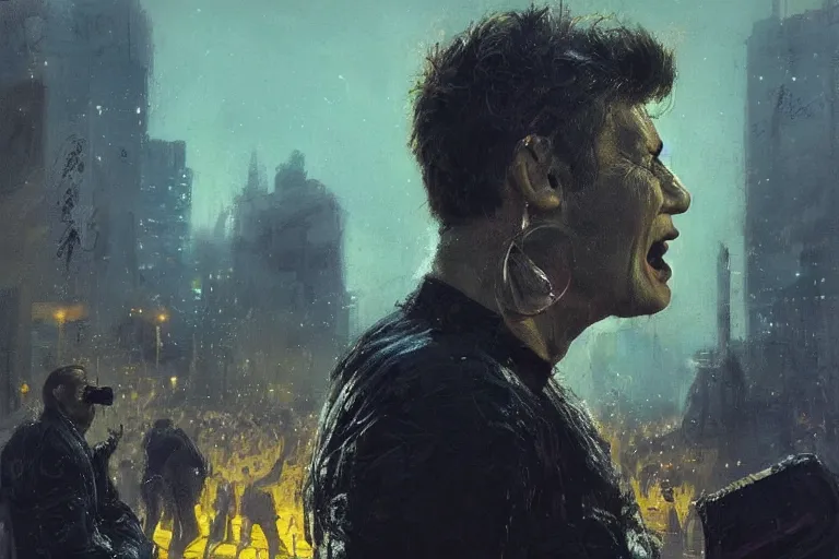 Prompt: portrait of herman brood singing, face to camera, crowd in background, contest winner award winning, 4 k intricate detailed golden ratio!! by greg rutkowski and gaston bussiere dark gloomy atmosphere artstation hd artstation landscape