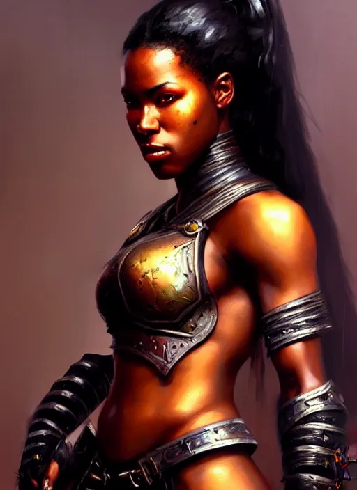 Prompt: a _ fantasy _ style _ portrait _ painting _ of black female warrior oil _ painting _ unreal _ 5 _ daz. _ rpg _ portrait _ extremely _ detailed _ artgerm _ greg _ rutkowski _ greg