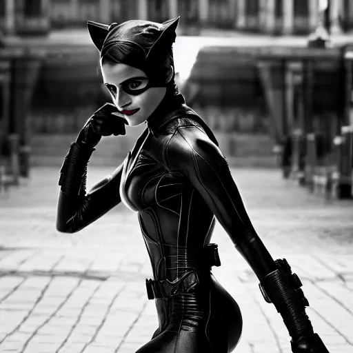 Prompt: Emma Watson as Catwoman, XF IQ4, 150MP, 50mm, f/1.4, ISO 200, 1/160s, natural light, Adobe Lightroom, photolab, Affinity Photo, PhotoDirector 365