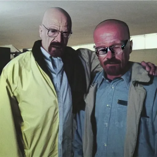 Image similar to “2b with Walter white on the set of breaking bad”