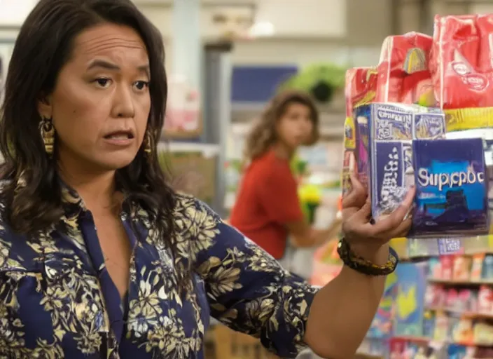 Image similar to film still of kaliko kauahi as sandra kaluiokalani in superstore 2 0 1 5