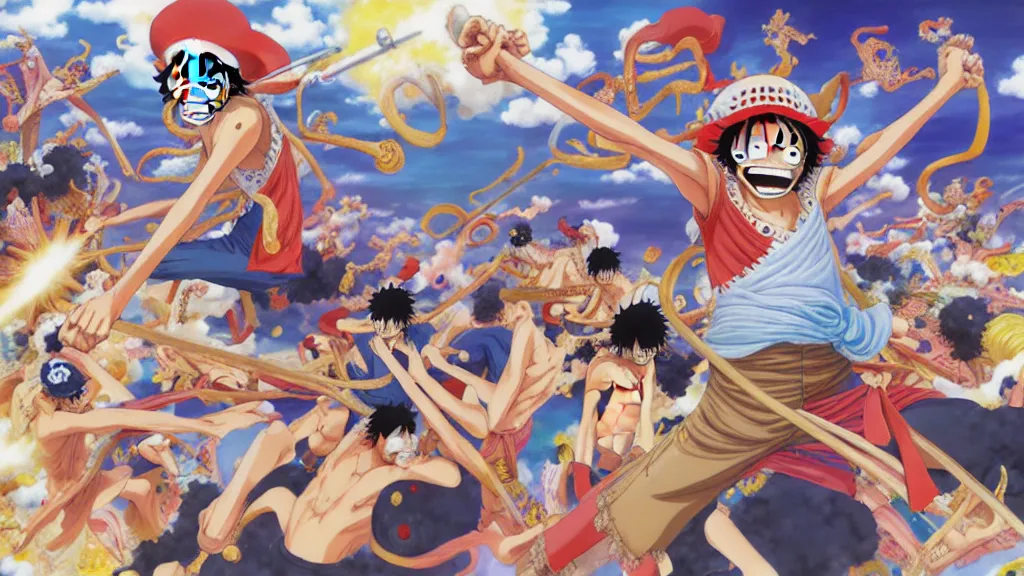 onepiece in highly detailed manga spread combination, Stable Diffusion