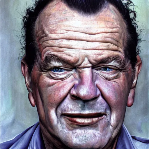 Image similar to high quality high detail painting by lucian freud, hd, portrait of mad jack nicholson, photorealistic lighting