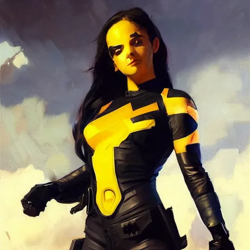 Image similar to greg manchess portrait painting of armored x - 2 3 laura kinney as overwatch character, medium shot, asymmetrical, profile picture, organic painting, sunny day, matte painting, bold shapes, hard edges, street art, trending on artstation, by huang guangjian and gil elvgren and sachin teng