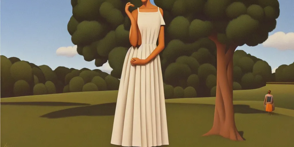 Image similar to tall lady in a dress, summer evening, kenton nelson